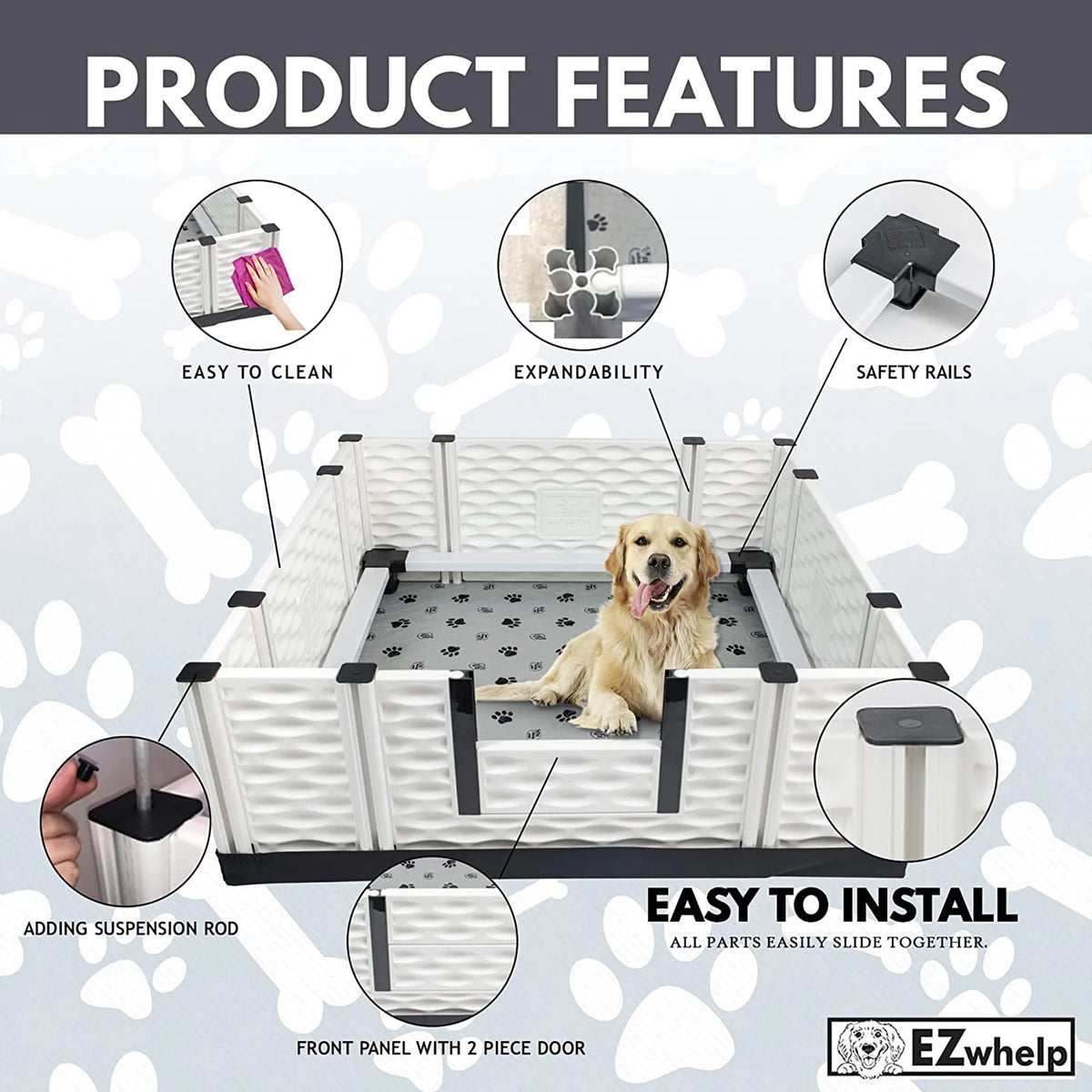 EZclassic 48 x48 Puppy Dog Whelping Box Playpen w/Rails & Liner, Gray(Open Box)