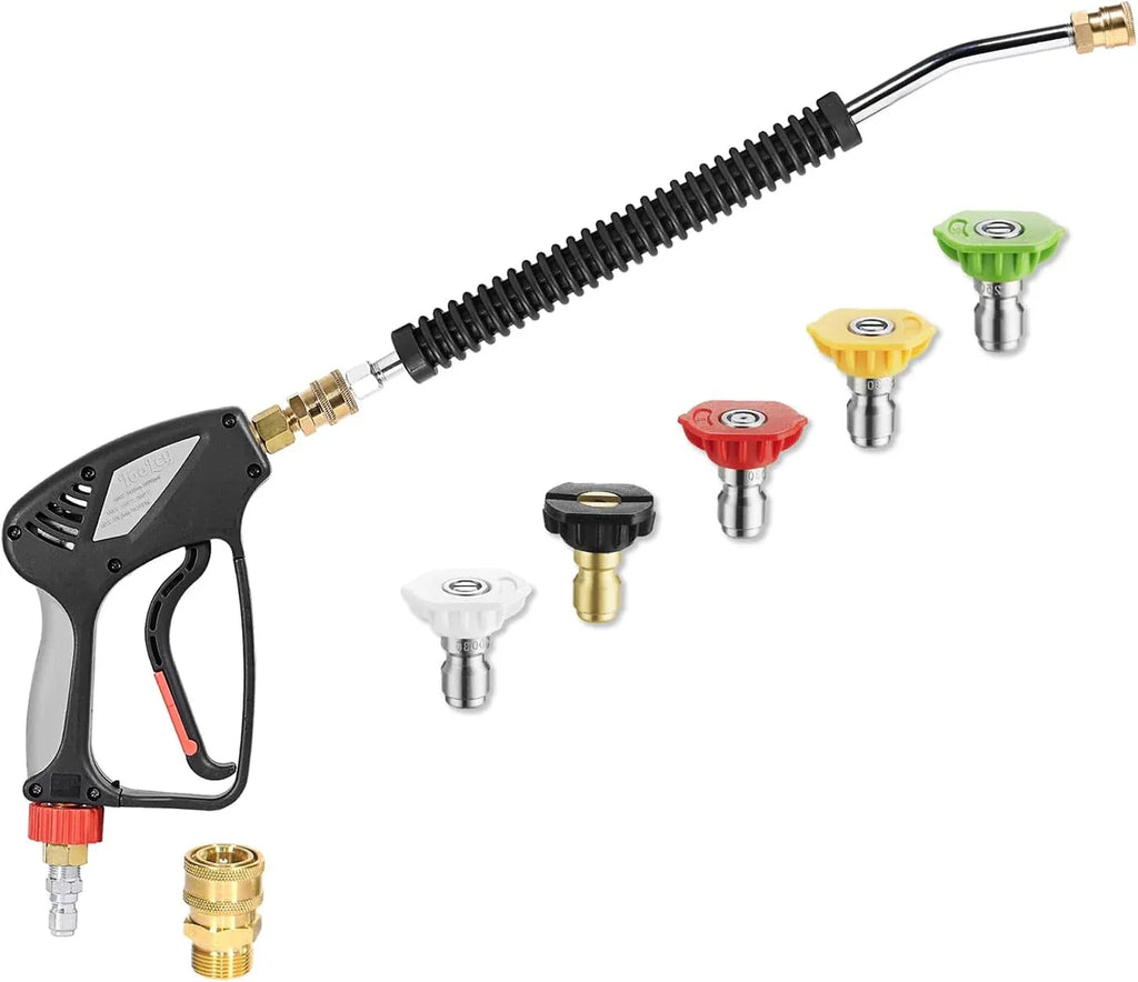 Pressure Washer Gun and 18 Curved Extension Wand, Commercial 5000 PSI / 10.5 GPM with Nozzle Tips, 3/8 Swivel USA-NPT Thread x Quick Socket, Sturdy Design for Gas Power Washer