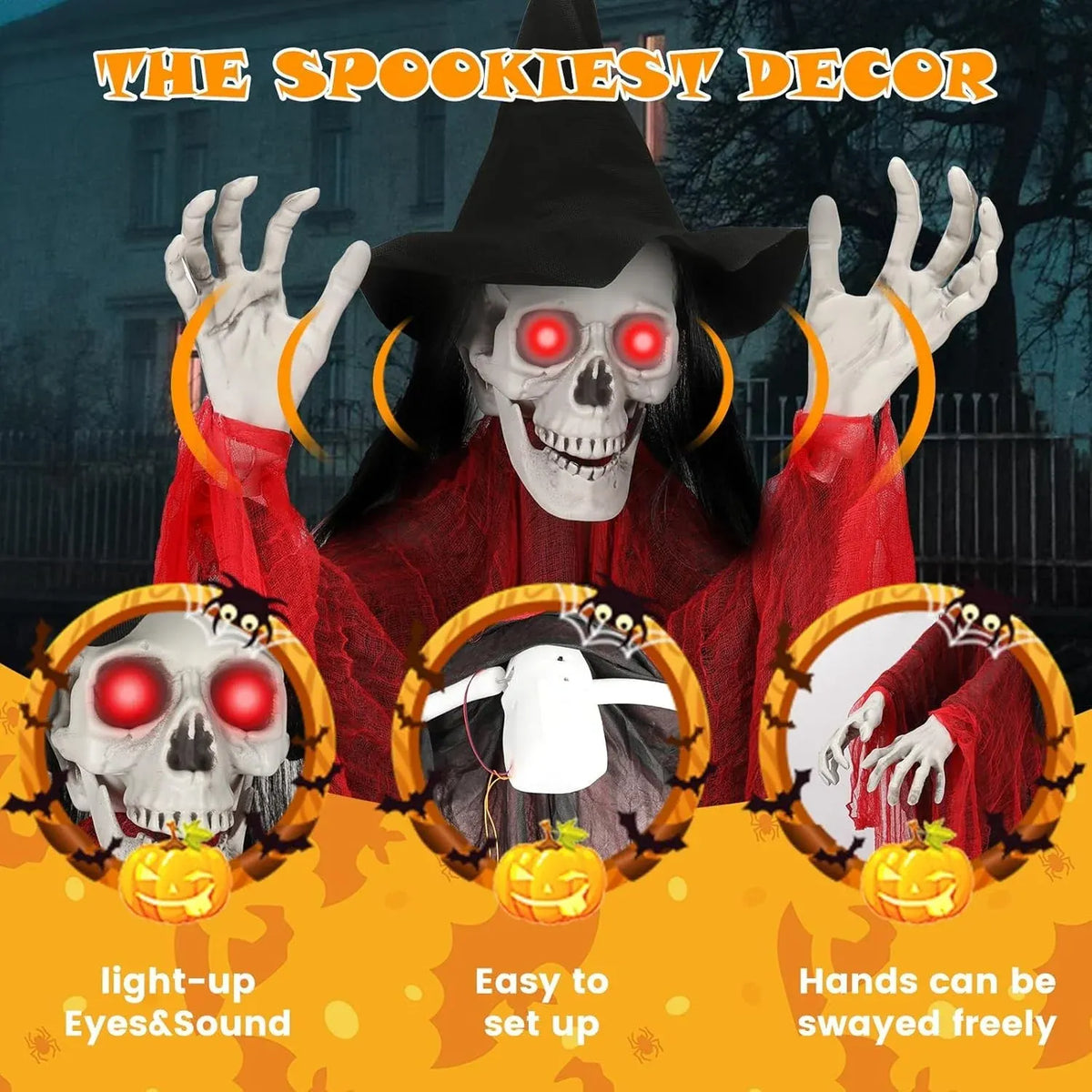 Halloween Decorations Outdoor - 78â?Moving Life-Size Skeleton Witch White