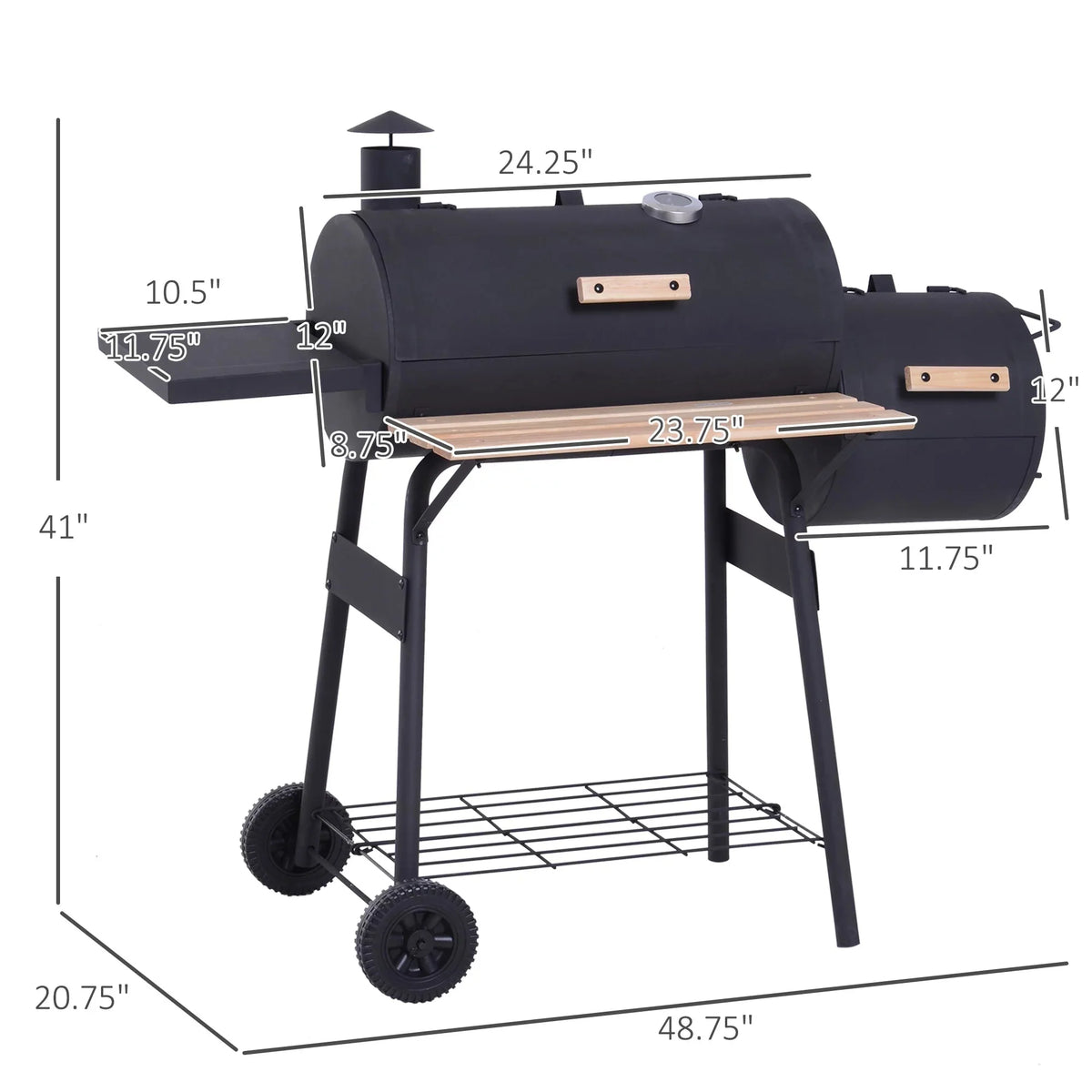 Outsunny 48 Steel Portable Backyard Charcoal BBQ Grill and Offset Smoker Combo