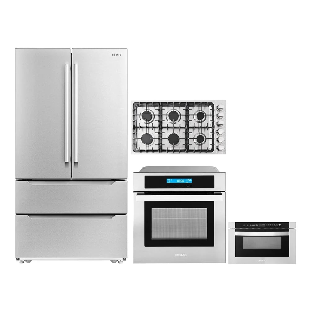 4 Piece Kitchen Package 36 Gas Cooktop 24 Single Electric Wall Oven 24 Built-In Microwave Drawer & Energy Star French Door Refrigerator