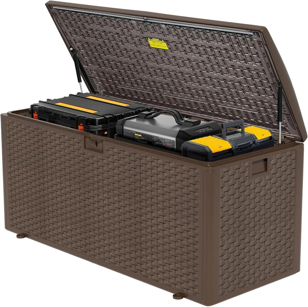 45 Gallon Waterproof Deck Box, Lockable Resin Storage Box for Patio Furniture Cushions Garden Tools and Outdoor Delivery Storage, Coffee