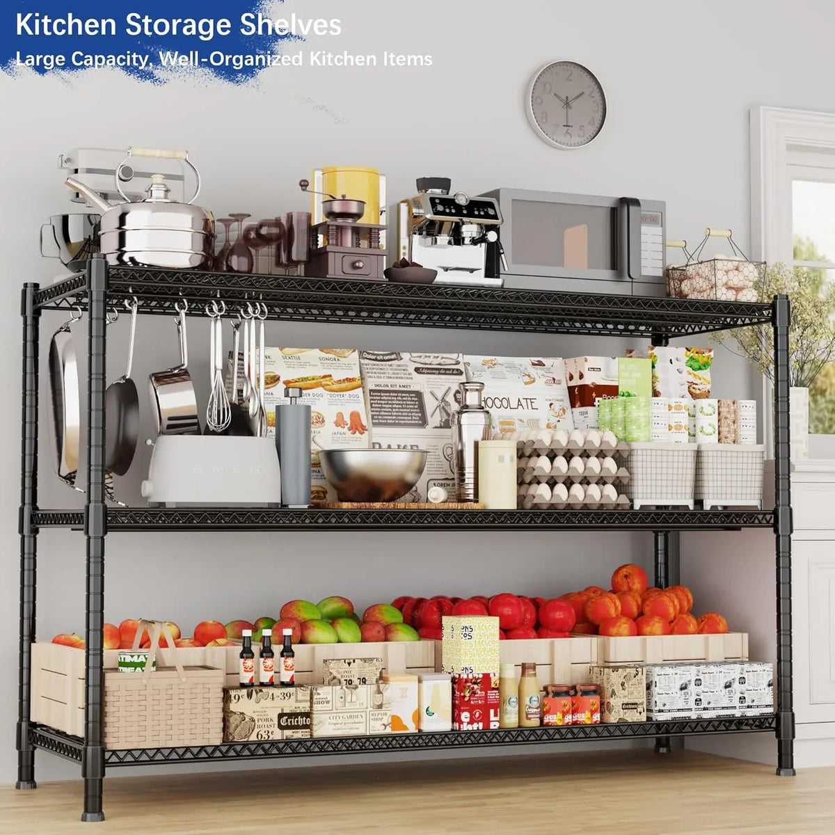 59.6 W x 24 D x 47.6 H Heavy Duty Storage Shelves, 2000LB Capacity Metal Shelving with 1IN Adjustable Height, Garage Shelving for Home, Warehouse & Commercial Use, Black