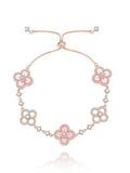 Floral Bracelet with Natural Shell Petals and Faceted Crystal Accents, Gold Plated Finish
