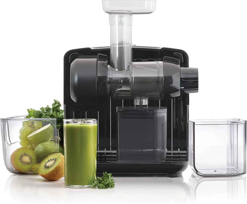 Omega Juicer Cold Press 365 Slow Masticating Vegetable and Fruit Juice Extractor and Nutrition System Makes Nut Milks Baby Food and Sorbets, 80-RPM Slow Juicer with On-Board Storage, 200-Watts, Silver