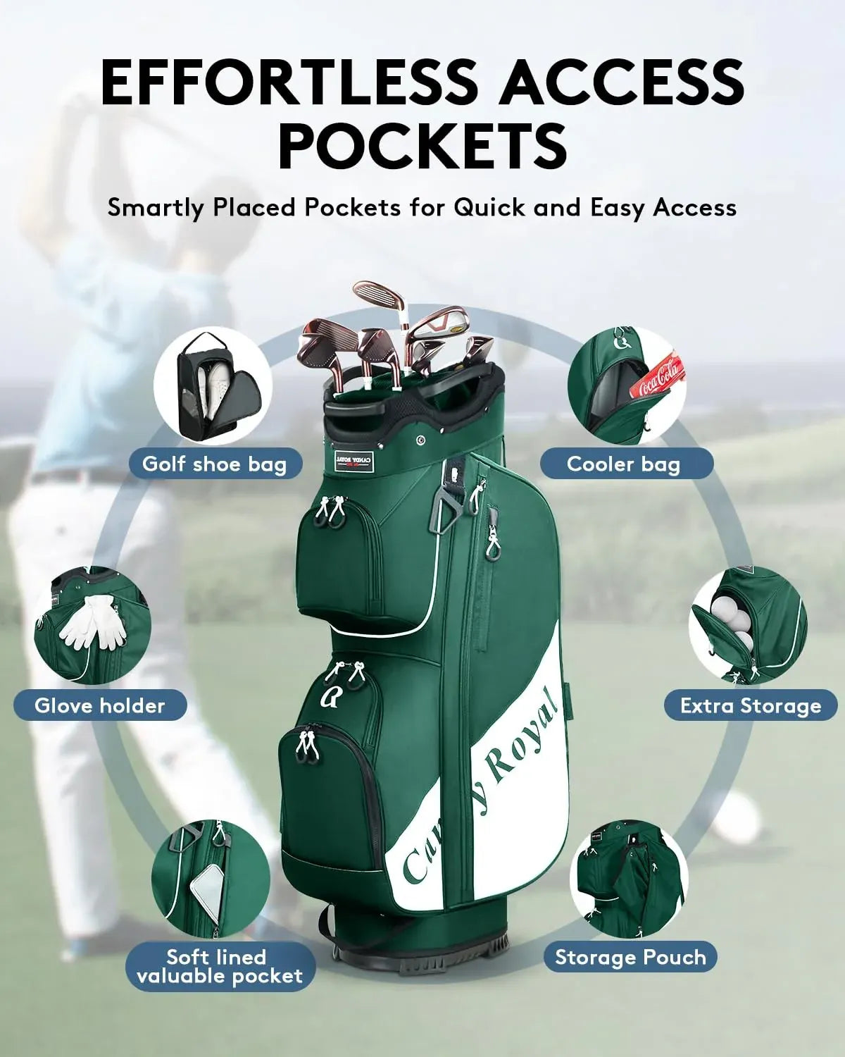 Golf Cart Bag:14 Way Full Length Divider Top Lightweight with Cooler Handles ...