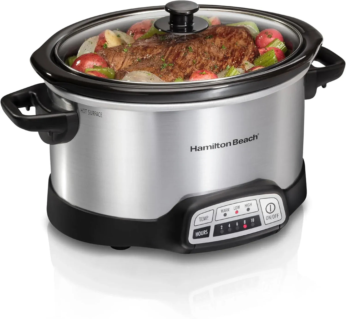 Hamilton Beach 7 Quart Programmable Slow Cooker With Flexible Easy Programming, 5 Cooking Times, Dishwasher-Safe Crock & Lid, Silver (33473)