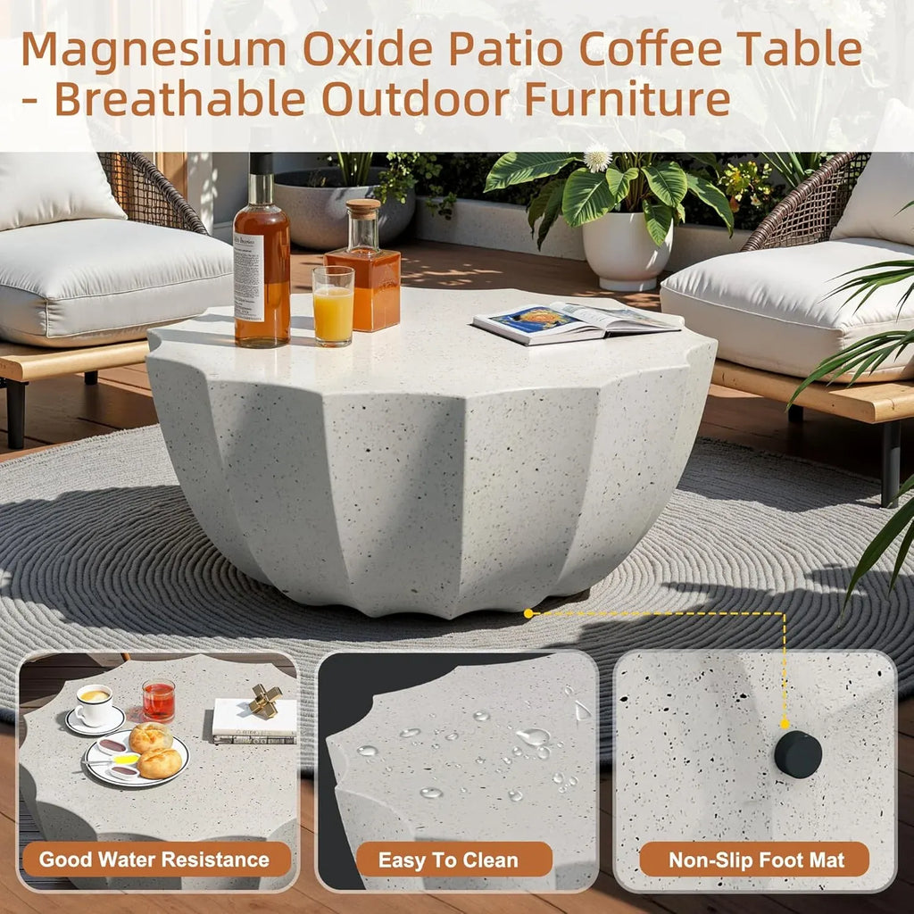 35 Outdoor Round Coffee Table Modern Stylish Design Waterproof & Moisture-Proof No Assembly Required Outdoor Coffee Table for Patio, Garden, Backyards - US Warehouse (White)