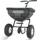 MoNiBloom 125 lb Walk-Behind Broadcast Spreader for Fertilizer, Grass Seed, Salt & Ice Melt, Heavy Duty Lawn, Garden & Farm Seeder with Rain Cover, Durable Design for Yards, Fields & Uneven Terrain