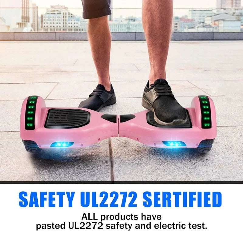 SISIGAD Hoverboard, 10 Mph Max Speed, Hoverboard with Bluetooth and LED lights, 6.5 Self Balancing Electric Hoverboard for Kids Adults Gifts, Pink