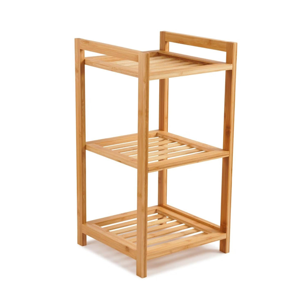 Bamboo Bath Rack with Three Open Shelves and Natural Wood Finish
