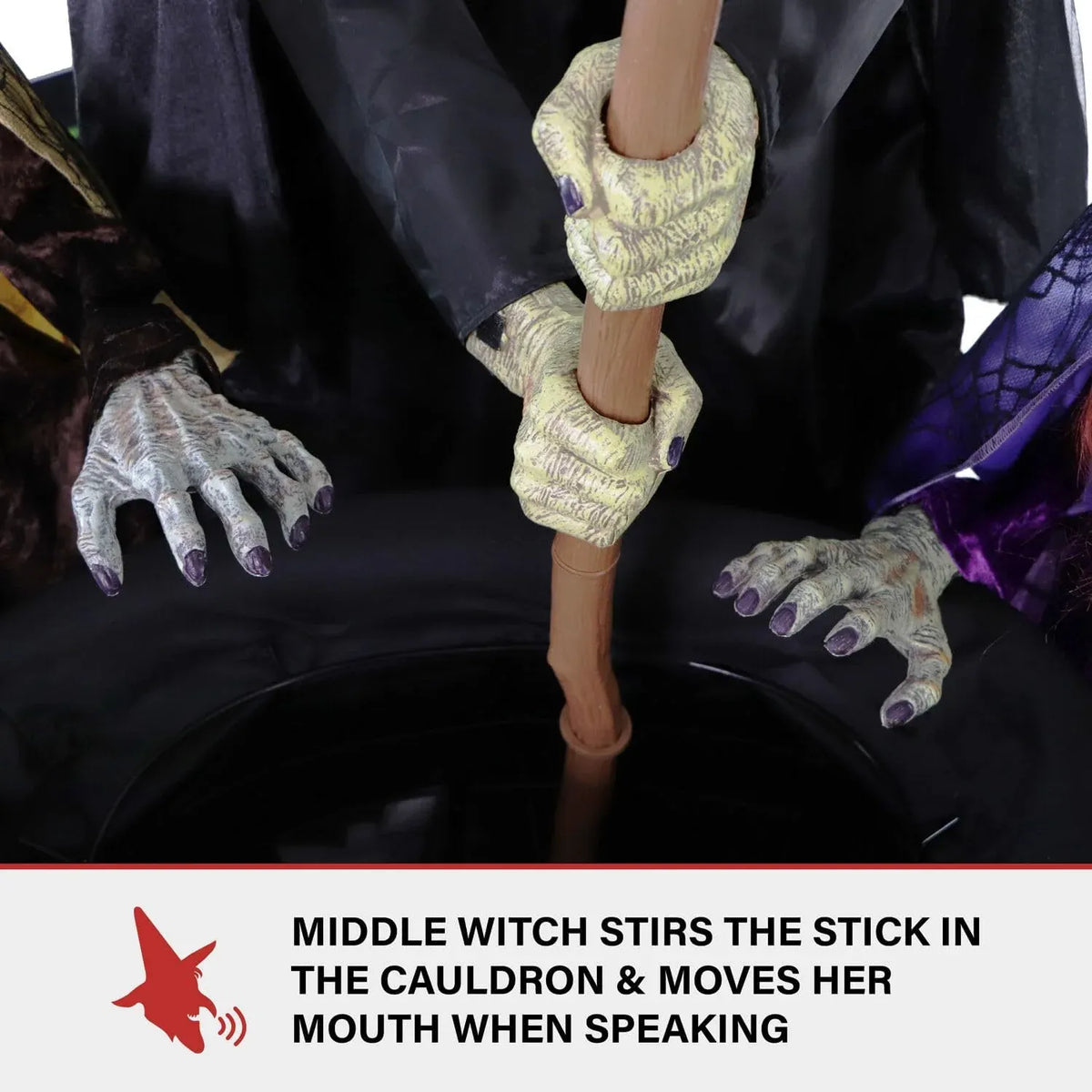 Haunted Hill Farm Motion-Activated Wicked Sitchwick Sisters, Plug-in Talking Scare Halloween Animatronics for Indoor or Covered Outdoor Display, Creepy and Modern Fright Props for Home