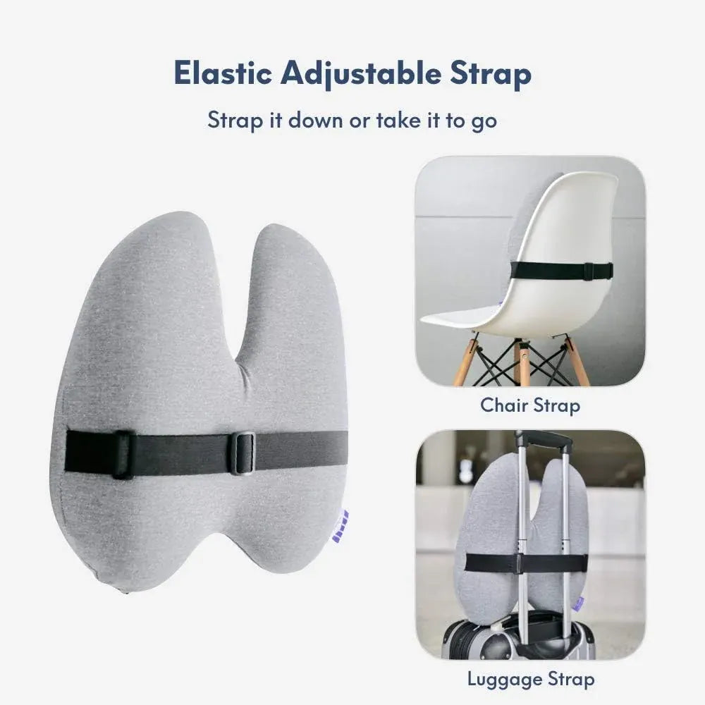 LAB Extra Dense Lumbar Pillow - Patented Ergonomic Multi-Region Firm Back Support for Lower Back Pain Relief - Lumbar Support Cushion with Strap for Office Chair, Car, Sofa, Plane - Grey