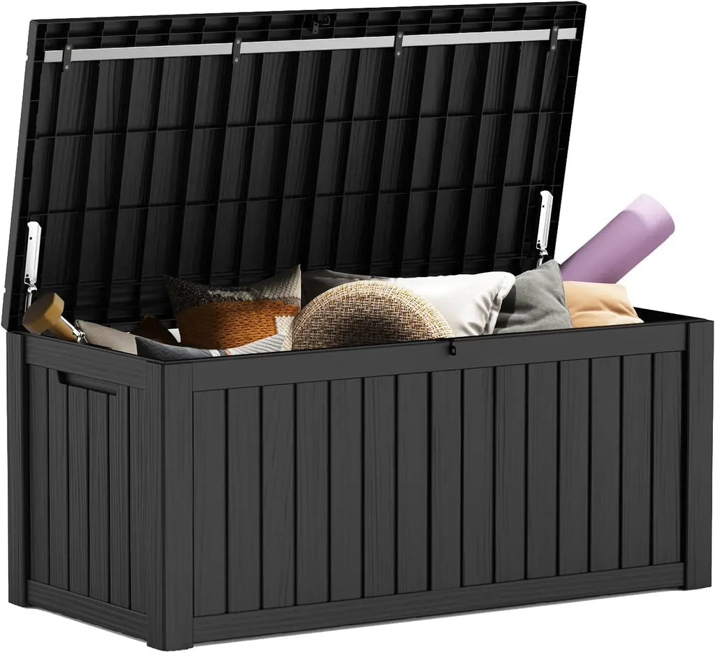 Mars Villa 180 Gallon Outdoor Storage Box Waterproof, Extra Large Resin Deck Box, Outside Storage Bin for Patio Furniture Cushions, Pool Supplies, Sports Gear, UV Resistant and Weatherproof, Black