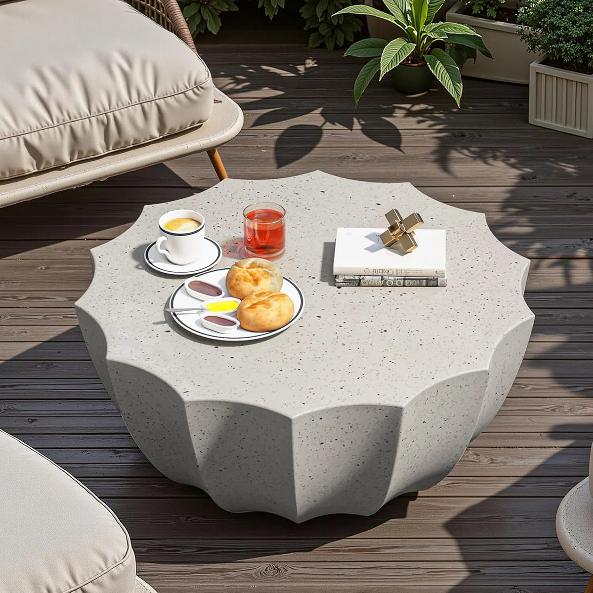 35 Outdoor Round Coffee Table Modern Stylish Design Waterproof & Moisture-Proof No Assembly Required Outdoor Coffee Table for Patio, Garden, Backyards - US Warehouse (White)