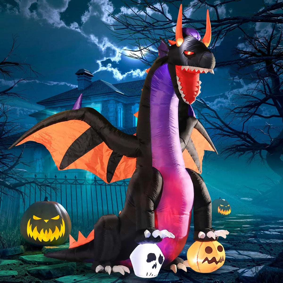 DomKom Halloween Inflatable Blow Up Decorations, 8FT Vampire Pirate Clown Witch and Spooky Pumpkin Giant Head, Built-in LEDs for Halloween Party, Garden, Lawn, Yard Décor