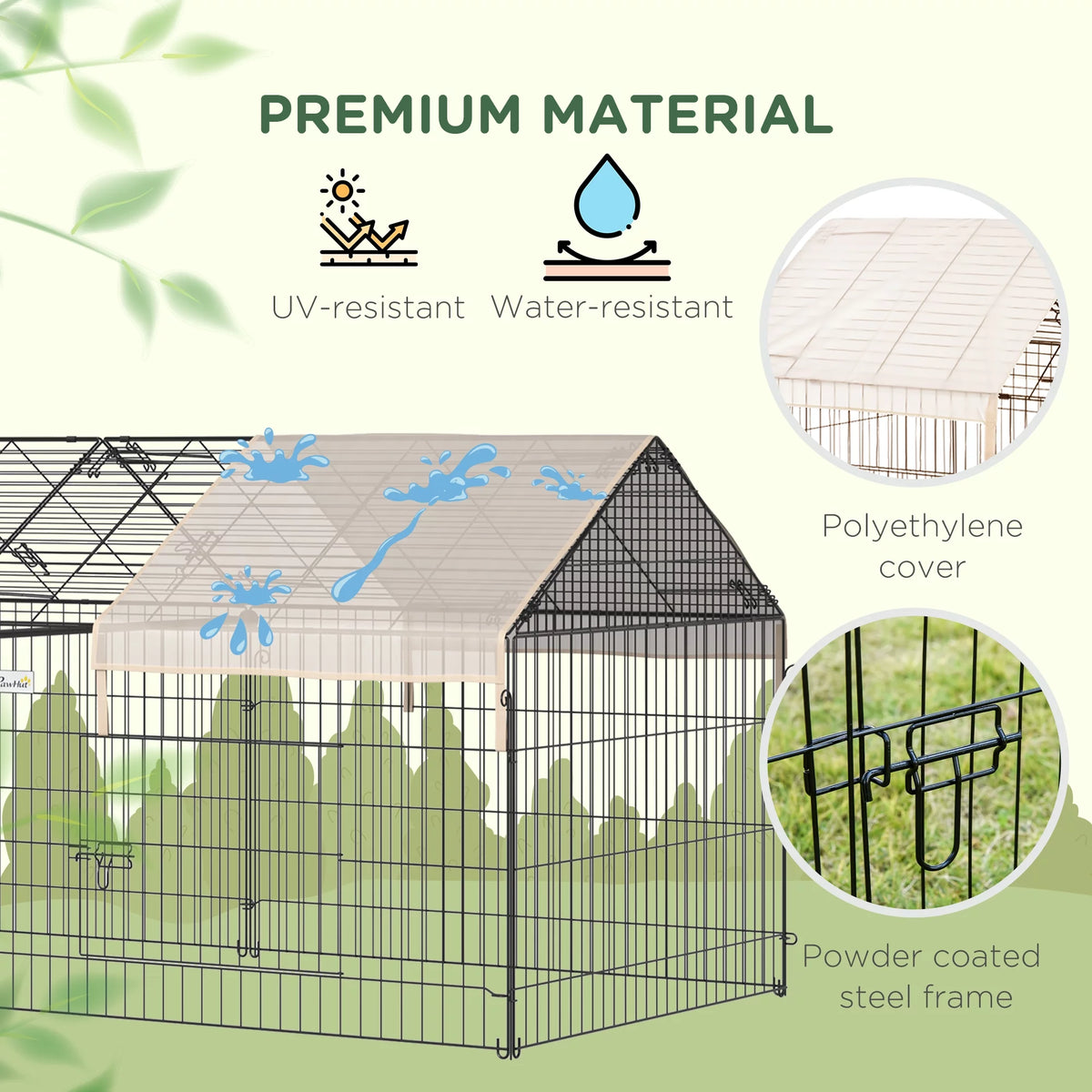 PawHut Catio Metal Chicken Coop, 86.5 x 40.5 Portable Small Animal Playpen for Rabbit, Outdoor Dog Kennel with Water-resistant Cover, Beige