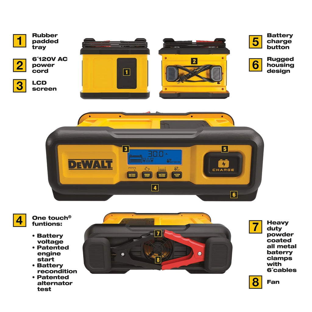 DEWALT DXAEC100 Professional 30-Amp Battery Charger and 3-Amp Maintainer with 100-Amp Engine Start