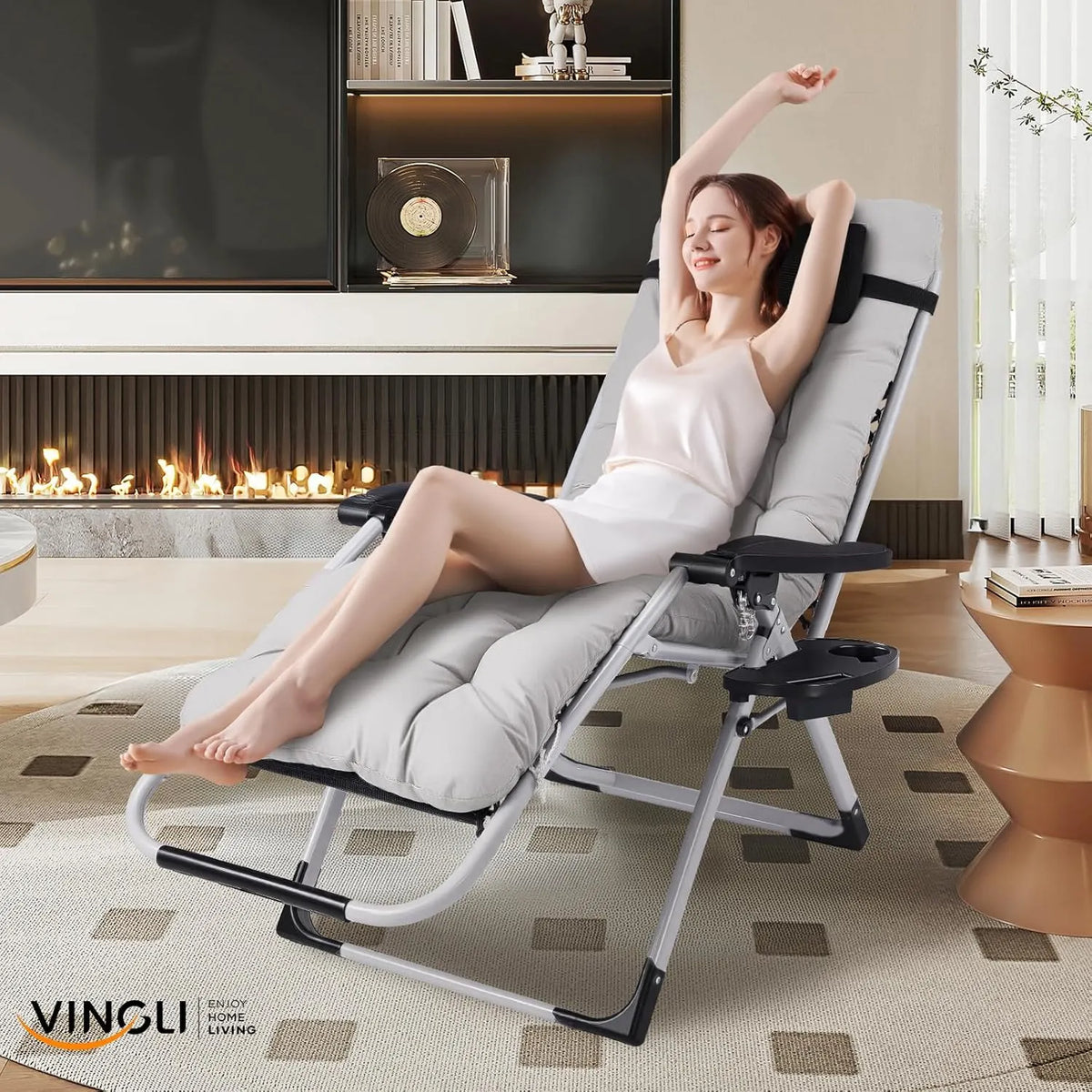 Padded Zero Gravity Chair, Lounge Chair with Removable Cushion & Tray, Folding Reclining Patio Chairs, Recliner Chair for Lawn,Indoor and Outdoor