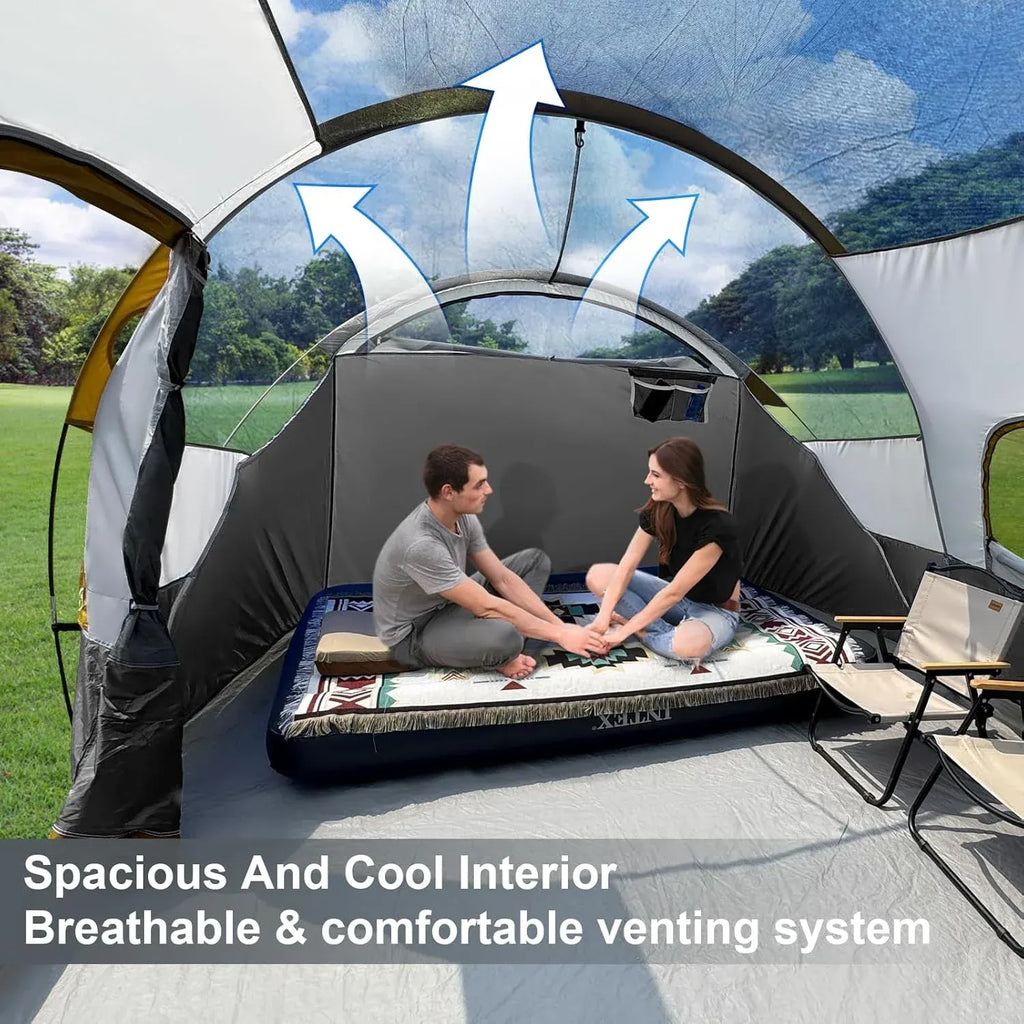 CAMPROS CP Tent 12-Person-Camping-Tents,3 Room Family Tents,Waterproof Windproof Family Tent with Top Rainfly,6 Large Mesh Windows,Double Layer,Easy Set Up, Portable with Carry Bag-20' x 9' x 72(H)