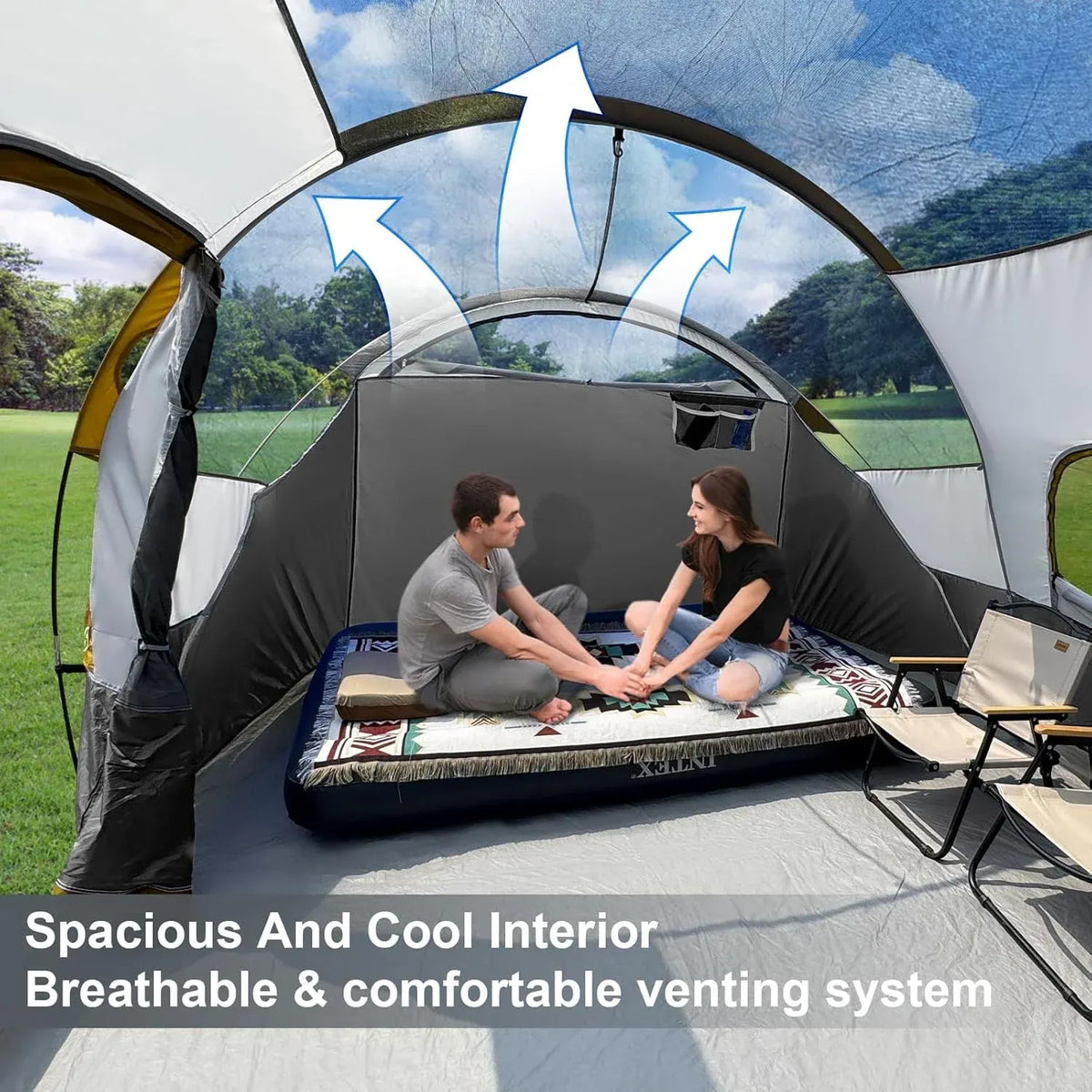 CAMPROS CP Tent 12-Person-Camping-Tents,3 Room Family Tents,Waterproof Windproof Family Tent with Top Rainfly,6 Large Mesh Windows,Double Layer,Easy Set Up, Portable with Carry Bag-20' x 9' x 72(H)