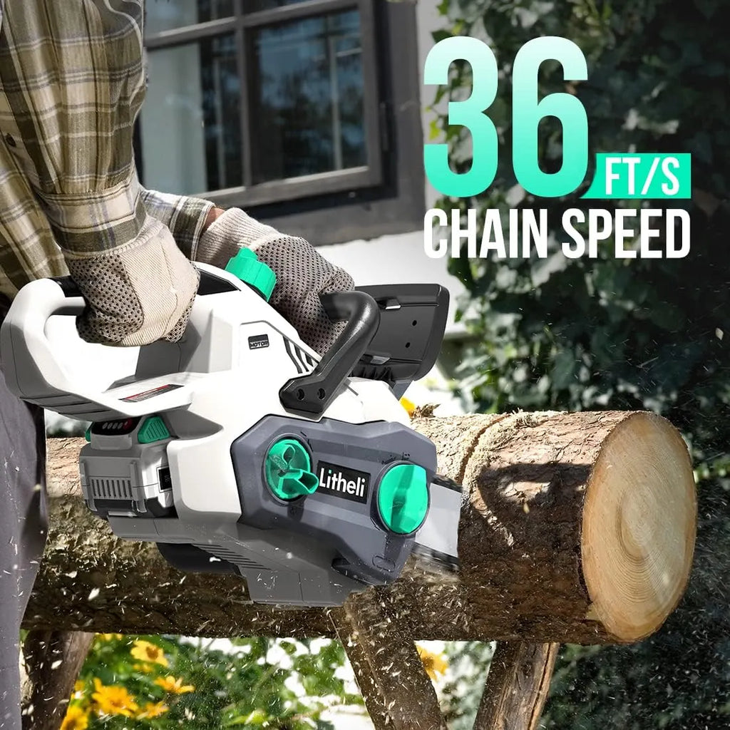 Litheli Cordless Battery Chainsaw 12, 40V Battery Powered Chainsaw 2.0AH Battery and Charger Included, Chain Saw for Trees, Pruning, Branch Cutting, Yard, Garden