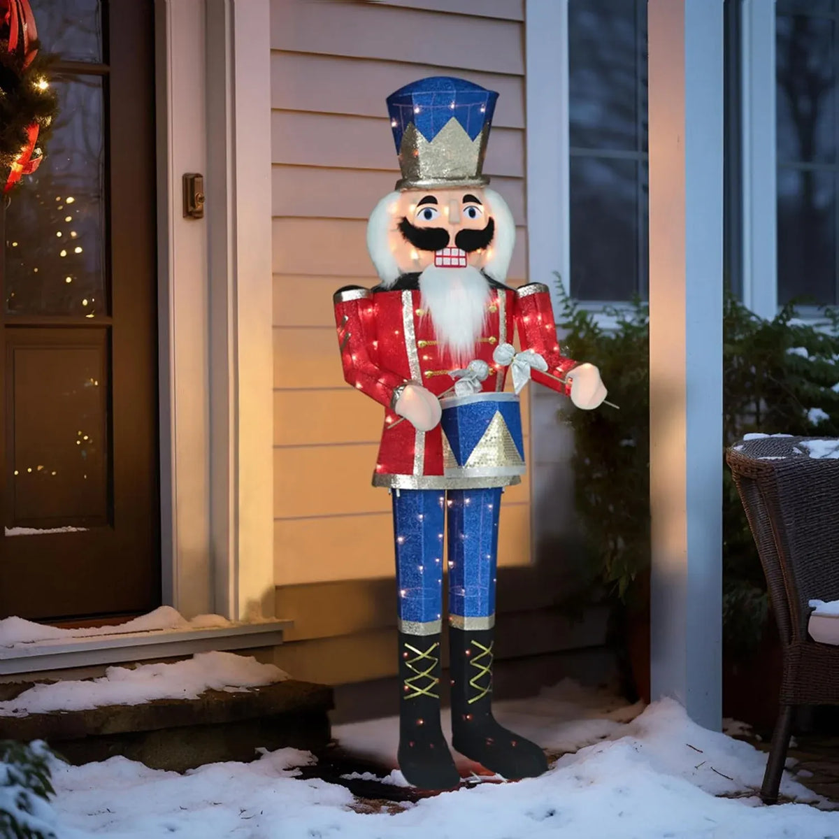 5FT Lighted Nutcracker with Candy Cane for Christmas Decoration, 3D Pre-Lit Iridescent Soldier Xmas Decor with 100 Warm White Lights, Glittered Standing Holiday Display for Outdoor, Indoor