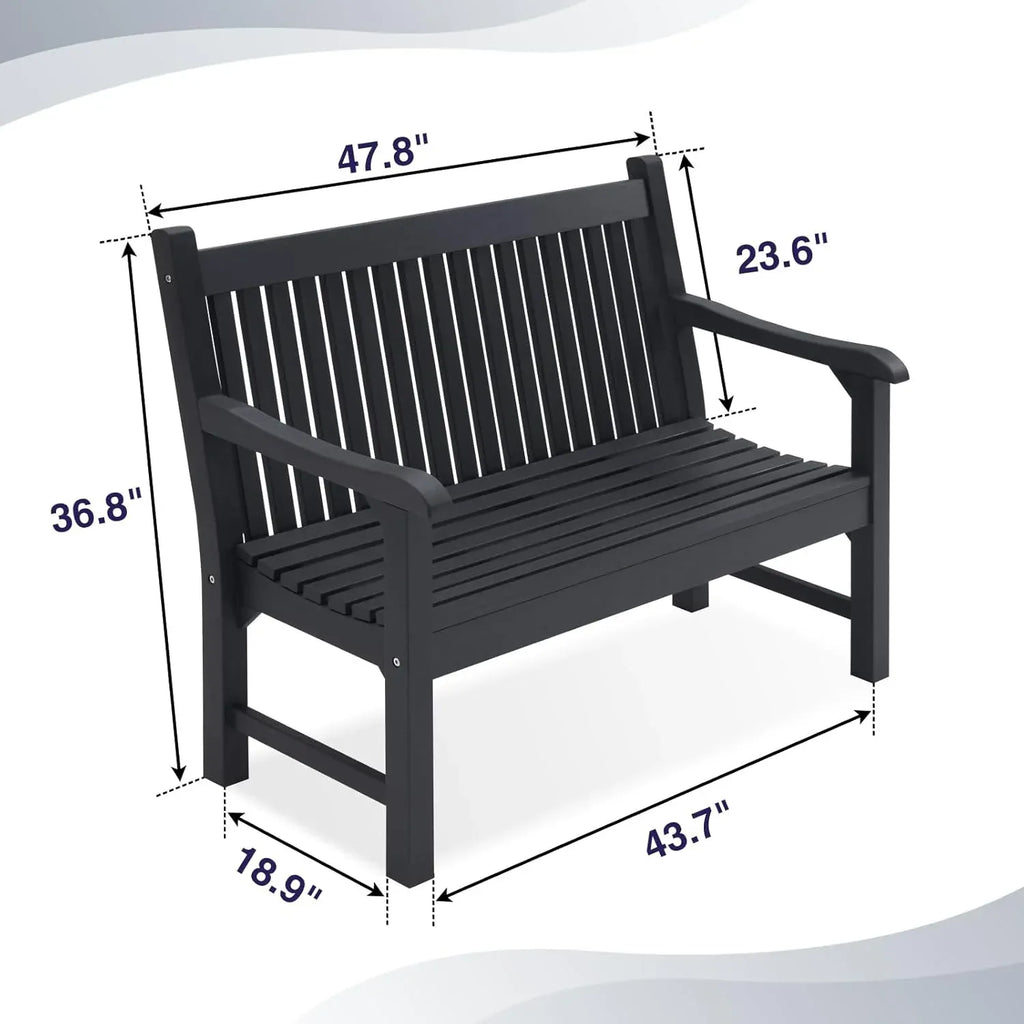 Psilvam Garden Bench, 2-Person Poly Lumber Patio Bench, All-Weather Outdoor Bench That Never Rot, Memorial Bench, Suit for Garden, Porch and Park (Black)