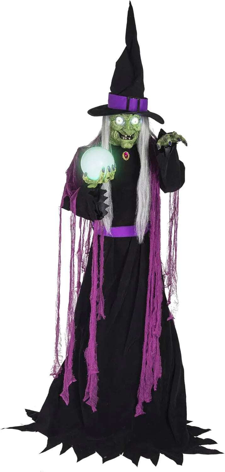 Haunted Hill Farm Motion-Activated Wicked Sitchwick Sisters, Plug-in Talking Scare Halloween Animatronics for Indoor or Covered Outdoor Display, Creepy and Modern Fright Props for Home