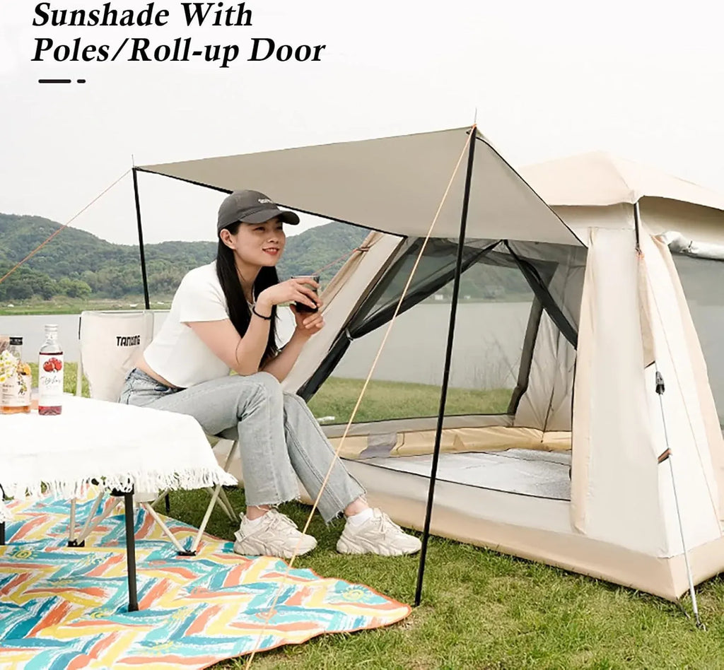Instant Pop Up Camping Tent for 4-6 Person, 2 Mesh Windows & 2 Doors, Easy Set Up with Vestibule & Rainfly