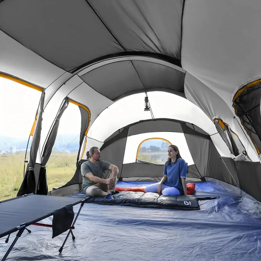 CAMPROS CP Tent 12-Person-Camping-Tents,3 Room Family Tents,Waterproof Windproof Family Tent with Top Rainfly,6 Large Mesh Windows,Double Layer,Easy Set Up, Portable with Carry Bag-20' x 9' x 72(H)