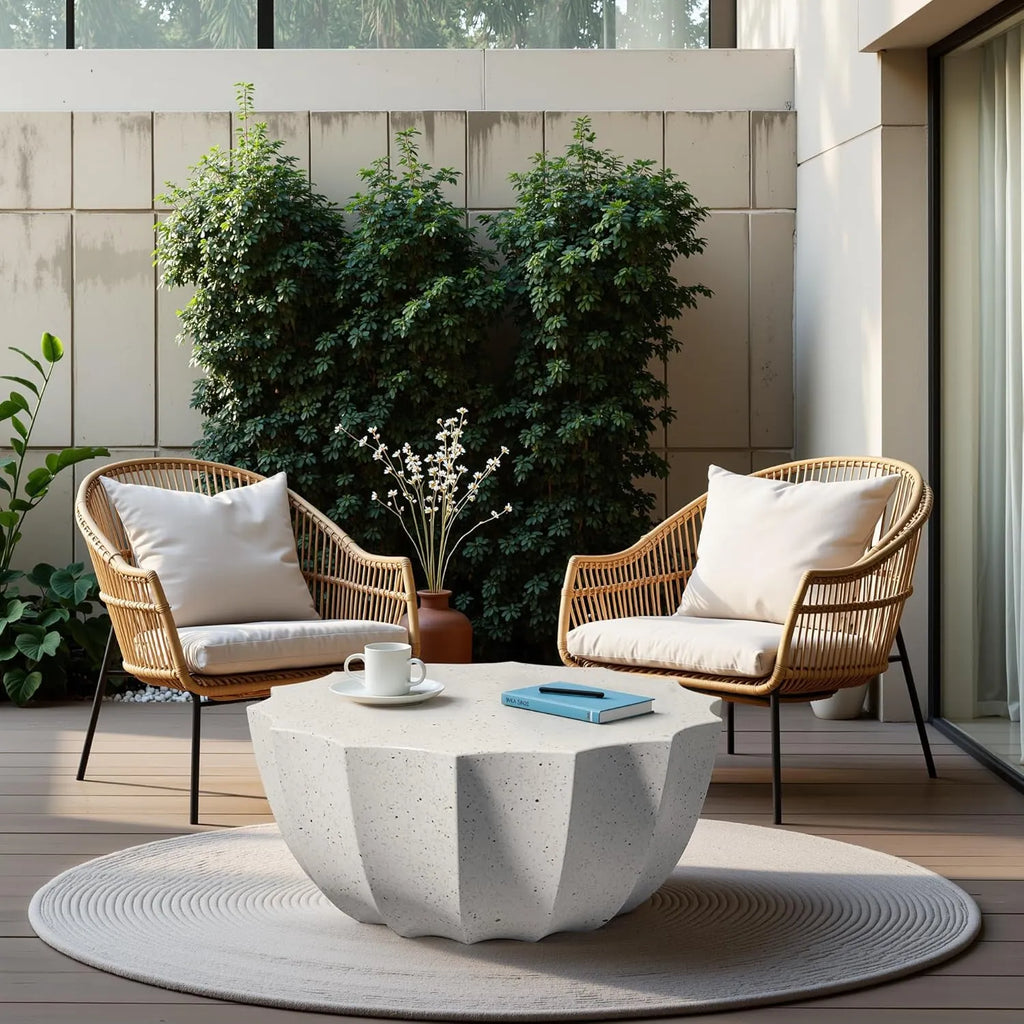 35 Outdoor Round Coffee Table Modern Stylish Design Waterproof & Moisture-Proof No Assembly Required Outdoor Coffee Table for Patio, Garden, Backyards - US Warehouse (White)