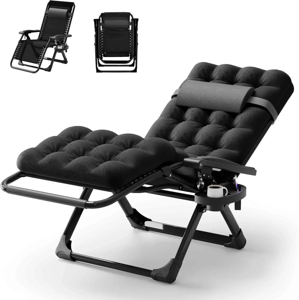 Seeutek Zero Gravity Lounge Chair, Anti Gravity Lounger Removable Extra Thick Cushion, Upgraded Lock and Cup Holder, Folding Outdoor Reclining Chairs Recliner for Lawn Patio, Camping, Indoor - Black
