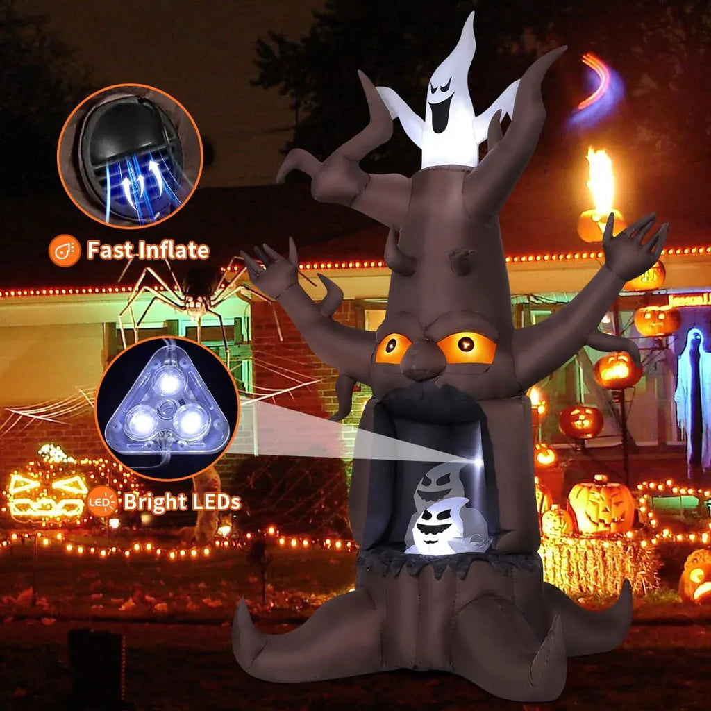 9 FT Halloween Inflatable Animated Dead Tree Outdoor Decorations Blow Up Yard Scary Tree and White Ghost with Built-in LEDs for Outdoor Garden Lawn Party Decor (Tree Ghost)