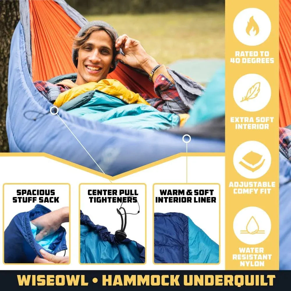 Wise Owl Outfitters Hammock Underquilt â?Insulated Camping Quilt for Warm Sleeping â?Fits Under Hammocks â?Ultralight, Water-Resistant & Packable