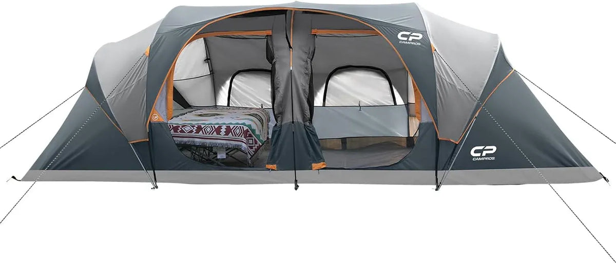 CAMPROS CP Tent 12-Person-Camping-Tents,3 Room Family Tents,Waterproof Windproof Family Tent with Top Rainfly,6 Large Mesh Windows,Double Layer,Easy Set Up, Portable with Carry Bag-20' x 9' x 72(H)