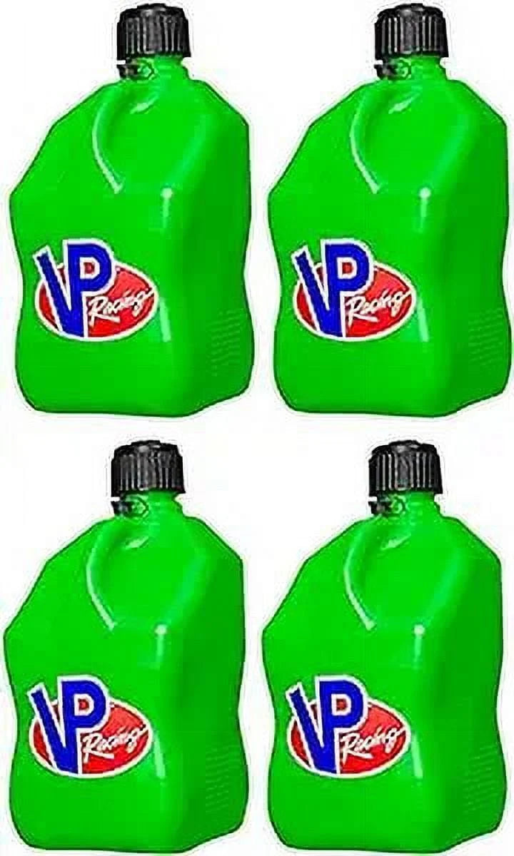 VP Racing Fuels 5 Gallon Square Green Racing Utility Jug, 4 Green Jugs with 4 Deluxe Filler Hoses