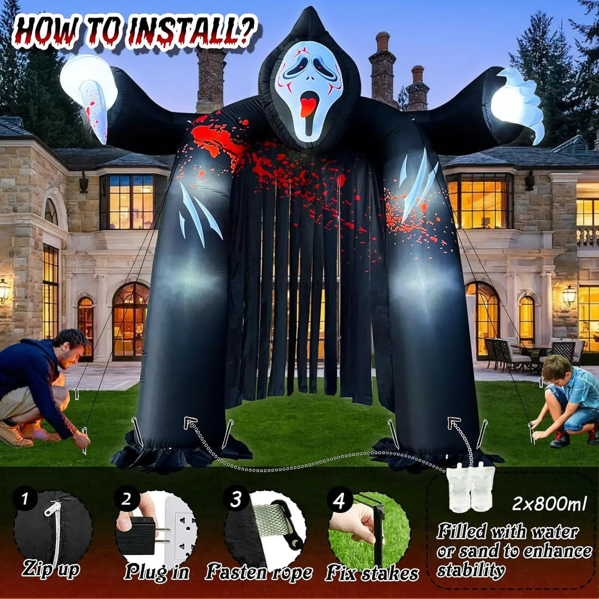 10 FT Halloween Inflatables Archway with Ghost and Build-in LEDs, Blow Up Yard Decorations, Spooky Face Scary Halloween Party Decorations, Large Outdoor Inflatable for Graveyard, Garden, and Lawn
