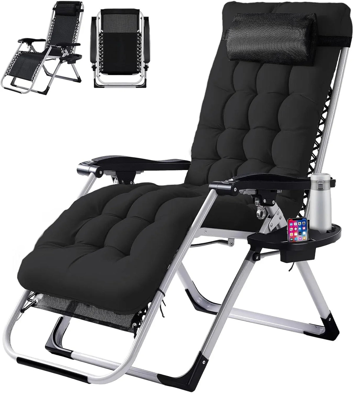 Padded Zero Gravity Chair, Lounge Chair with Removable Cushion & Tray, Folding Reclining Patio Chairs, Recliner Chair for Lawn,Indoor and Outdoor