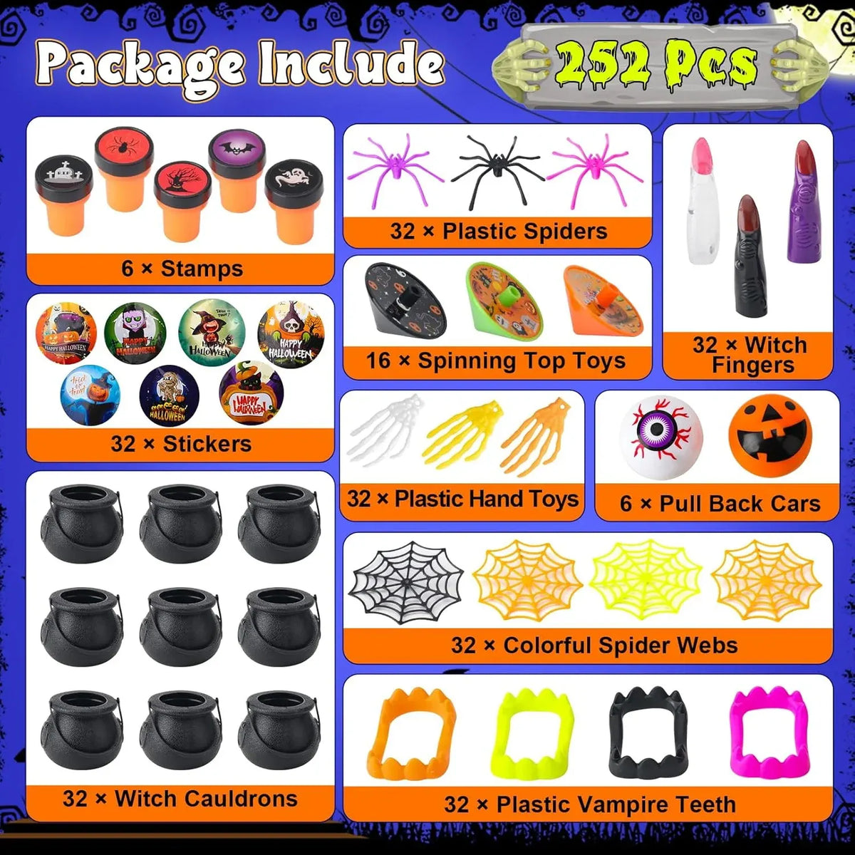 Halloween Party Favors for Kids â?32 Pack Prefilled Cauldrons with 252 PCS Bulk