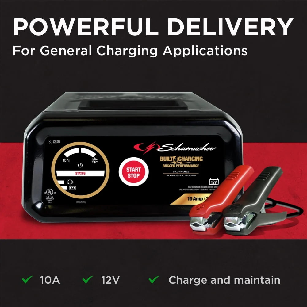 Schumacher Fully Automatic Battery Charger and Maintainer- 10 Amp, 12V