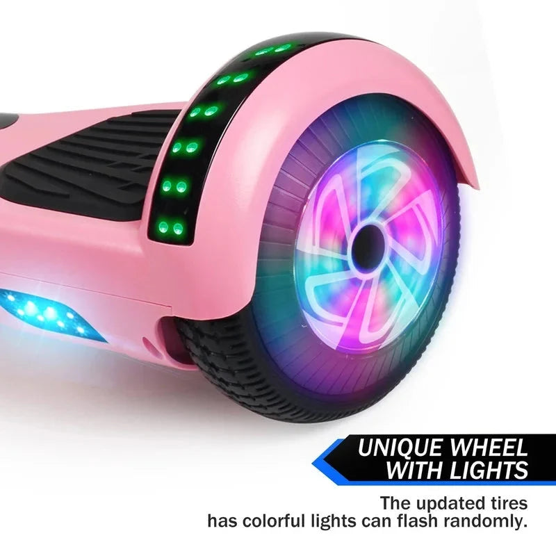 SISIGAD Hoverboard, 10 Mph Max Speed, Hoverboard with Bluetooth and LED lights, 6.5 Self Balancing Electric Hoverboard for Kids Adults Gifts, Pink