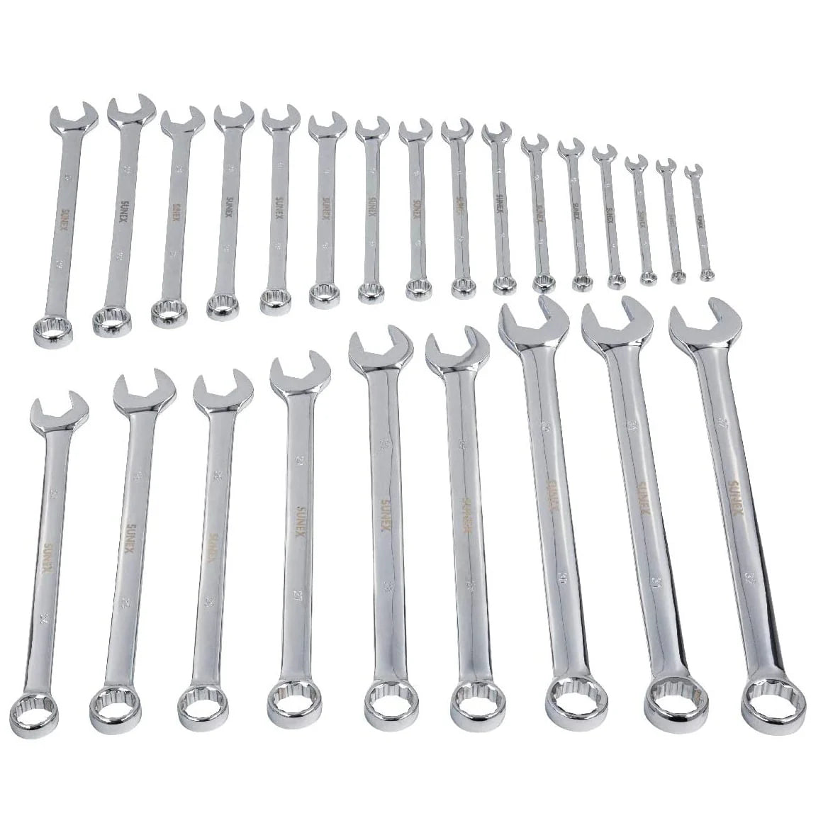 Sunex 9917MPR Fully Polished V-Groove Combination Metric Wrench Set, 25 Piece