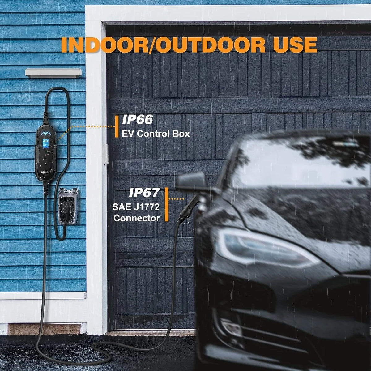 MUSTART 40 Amp Level 2 Portable EV Charger Charging Cable Station, Electric Vehicle Charger Plug-in EV Charging Station with All J1772 EV Cars (240 Volt, 25ft Cable, NEMA 14-50)