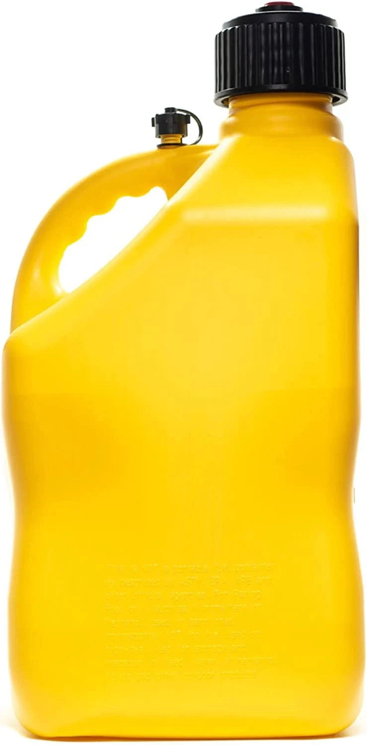 VP Racing 5.5-Gallon Square Motorsport Racing Utility Liquid Fuel Container Jug and 14 In Deluxe Hose Kit and Multipurpose Cap, Yellow 2 Pack