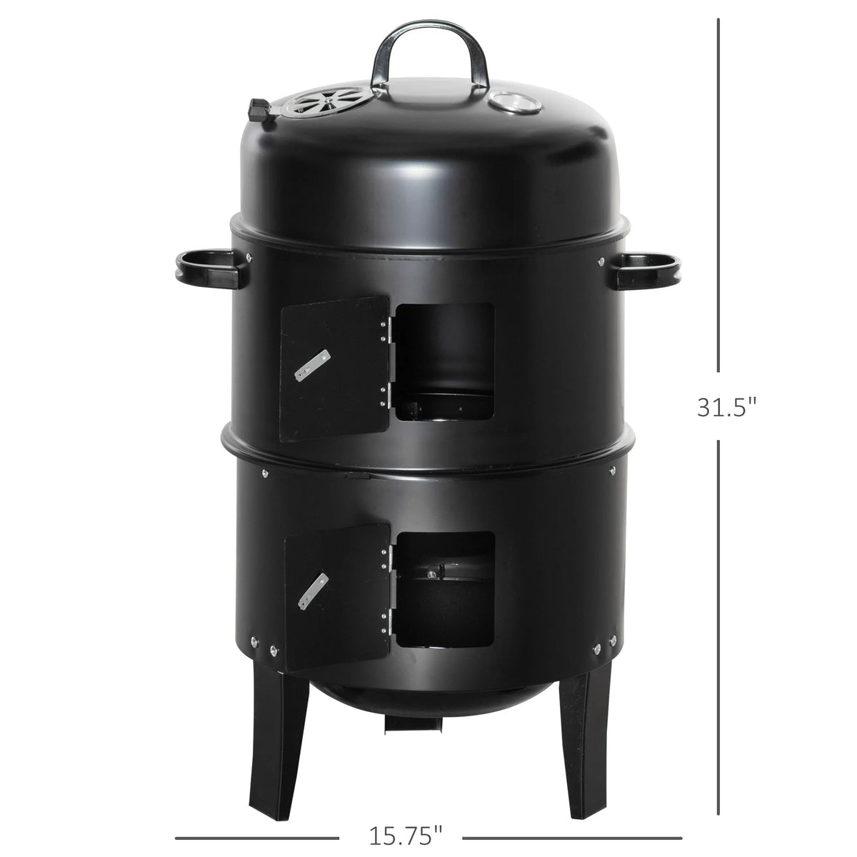 Outsunny Vertical Charcoal BBQ Smoker, 3-in-1 16 Round Charcoal Barbecue Grill with 2 Cooking Area, and Thermometer for Outdoor Camping Picnic Backyard Cooking, Black