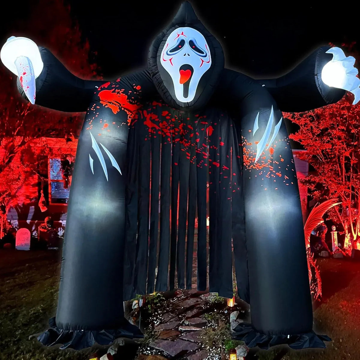 10 FT Halloween Inflatables Archway with Ghost and Build-in LEDs, Blow Up Yard Decorations, Spooky Face Scary Halloween Party Decorations, Large Outdoor Inflatable for Graveyard, Garden, and Lawn