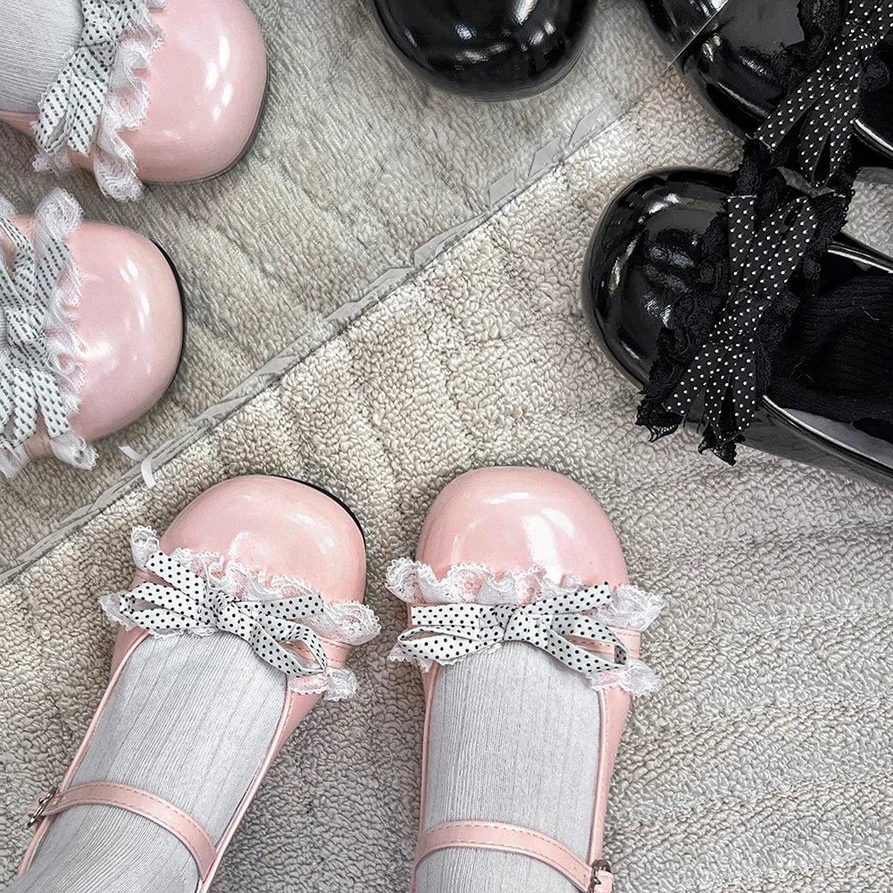 Sweet Lolita Shoes Lolita Shoes New High Heels Cute Lace Bow Girl Mary Jane Single Shoes