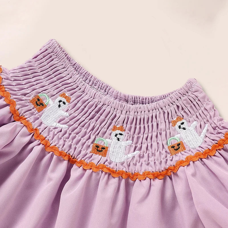 Infant Baby Girls Halloween Dress Ghost Embroidery Dress With Headband Party Costume Dresses
