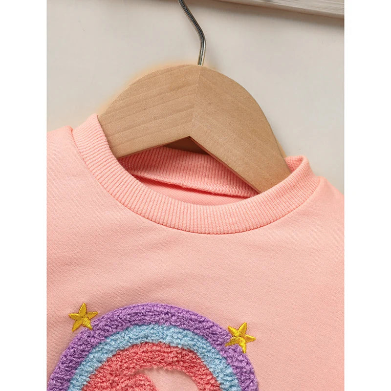 Baby Girls Rainbow Skirt Set Letters Embroidery Long Sleeve Sweatshirt Tops & Rainbow Tutu Skirt Outfits